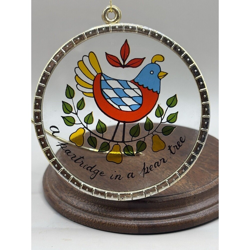 Vintage A Partridge In A Pear Tree  Ornament Plastic Gold Frames Trim A Tree